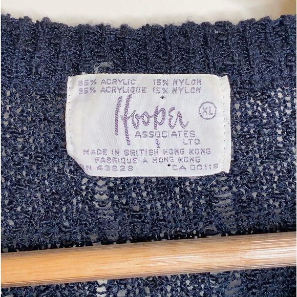 Navy Blue Open Knit V-Neck Long Sleeve Sweater size XL - Picture 3 of 5